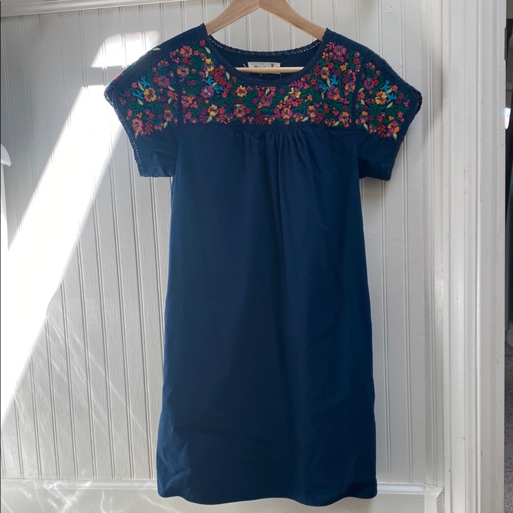 Madewell JM Drygoods Floral Embroidered Navy Dress